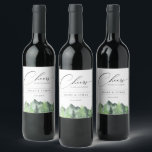 Rustic Forest Mountain Wedding Wine Label<br><div class="desc">Rustic chic watercolor woodland forest and mountain scene,  personalised wine labels.  Elegant calligraphy "Cheers" graphic with modern design style template provides lines for names,  event date and phrase.</div>