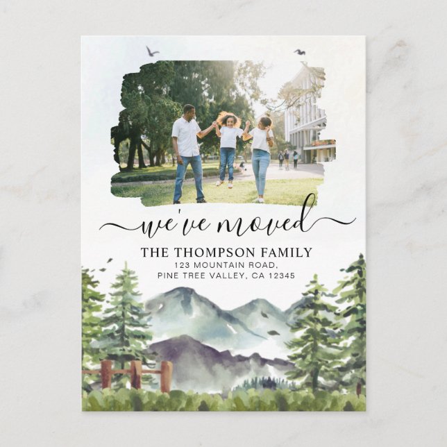 Rustic Forest Mountain We've Moved Photo Moving Announcement Postcard (Front)