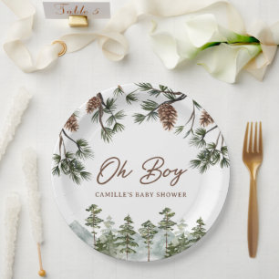Rustic Forest Oh Boy Baby Shower Paper Plate