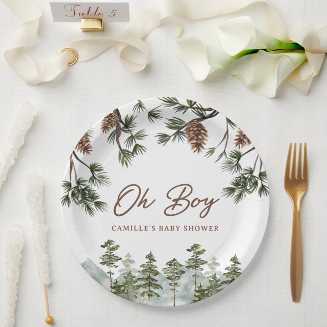 Rustic Forest Oh Boy Baby Shower Paper Plate (Wedding)