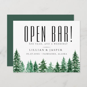 Rustic Forest OPEN BAR Save the Date Humour Announcement