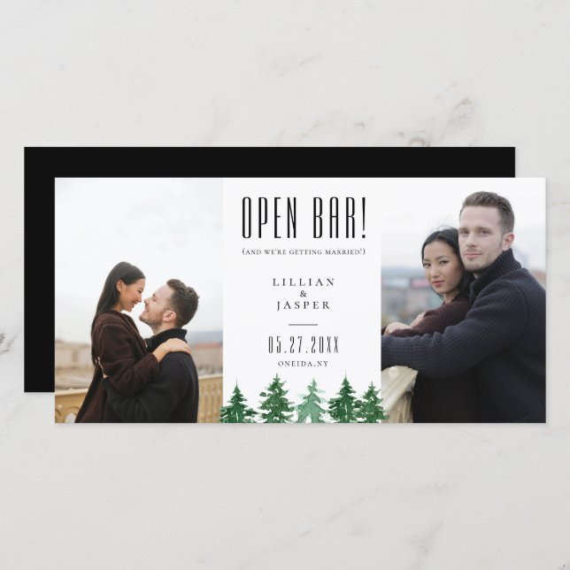 Rustic Forest OPEN BAR Save the Date Humour Announcement (Front/Back)