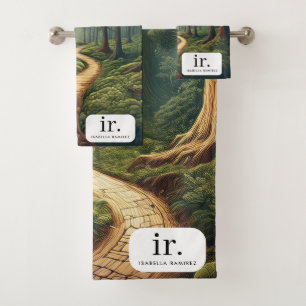 Rustic Forest Path with Name & Monogram Bath Towel Set
