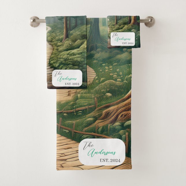 Rustic Forest Path with Name & Year Bath Towel Set (Insitu)