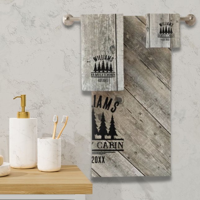 Rustic Forest Personalised Family Cabin Name Est Bath Towel Set (Rustic Forest Personalized Family Cabin Name Est Bath Towel Set)