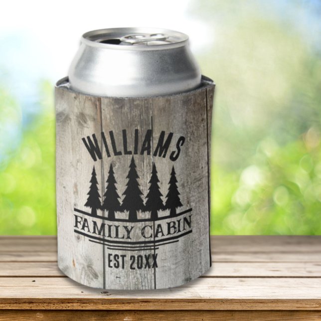 Rustic Forest Personalised Family Cabin Name Est Can Cooler (Rustic Forest Personalized Family Cabin Name Est Can Cooler)