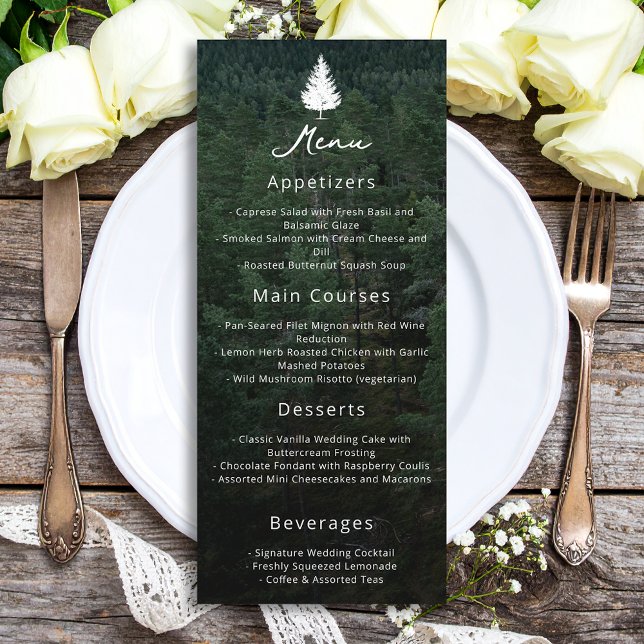 Rustic Forest Photo Fir Tree Silhouette Wedding Menu (Creator Uploaded)