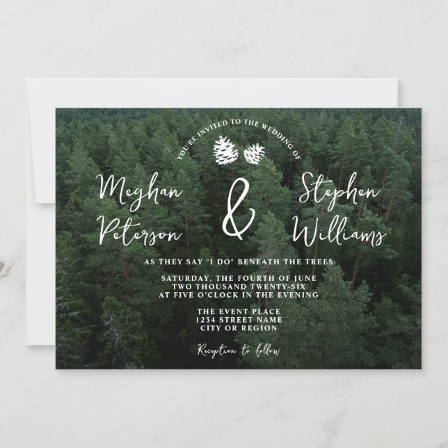 Rustic Forest Photo With Pinecones Nature Wedding Invitation (Front)