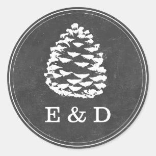 Rustic Forest Pine Cones Chalkboard Wedding Favour Classic Round Sticker