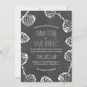 Rustic Forest Pine Cones Chalkboard Wedding Invitation