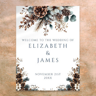 Rustic Forest Pinecone Floral Wedding Welcome Sign