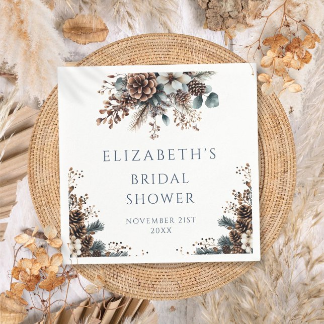 Rustic Forest Pinecones Floral Bridal Shower  Napkin (Rustic Forest Pinecones Floral Bridal Shower Napkins)