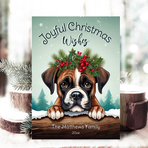 Rustic Forest Pines Peeking Boxer Joyful Christmas Holiday Card