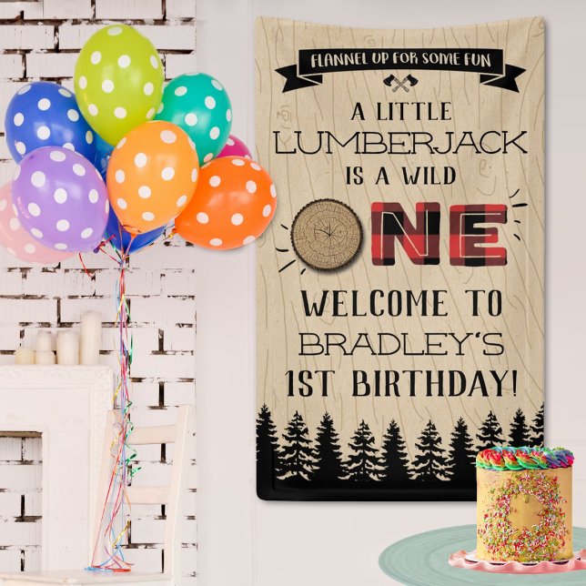 Rustic Forest Plaid Lumberjack Boys 1st Birthday Banner (Creator Uploaded)