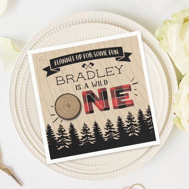 Rustic Forest Plaid Lumberjack Boys 1st Birthday Napkin (Creator Uploaded)