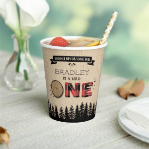 Rustic Forest Plaid Lumberjack Boys 1st Birthday Paper Cups