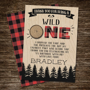 Rustic Forest Plaid Lumberjack Boys 1st Birthday Thank You Card