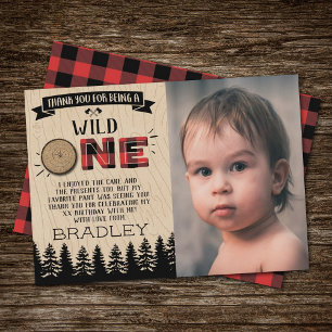 Rustic Forest Plaid Lumberjack Boys 1st Birthday Thank You Card