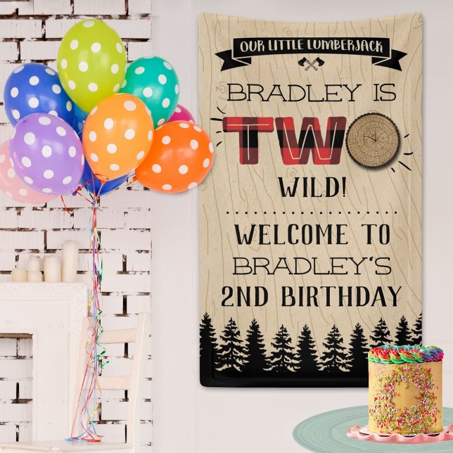 Rustic Forest Plaid Lumberjack Boys 2nd Birthday Banner (Creator Uploaded)