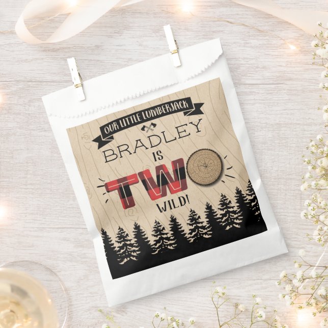 Rustic Forest Plaid Lumberjack Boys 2nd Birthday Favour Bag (Clipped)