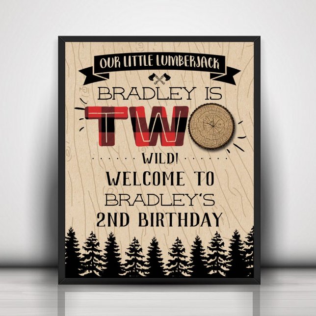 Rustic Forest Plaid Lumberjack Boys 2nd Birthday Poster (Creator Uploaded)