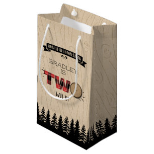 Rustic Forest Plaid Lumberjack Boys 2nd Birthday Small Gift Bag