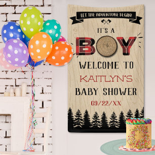 Rustic Forest Plaid Lumberjack Boys Baby Shower Banner