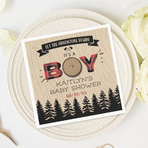 Rustic Forest Plaid Lumberjack Boys Baby Shower Napkin