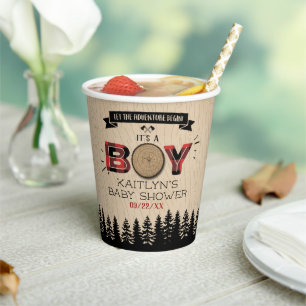 Rustic Forest Plaid Lumberjack Boys Baby Shower Paper Cups