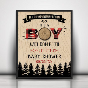 Rustic Forest Plaid Lumberjack Boys Baby Shower Poster