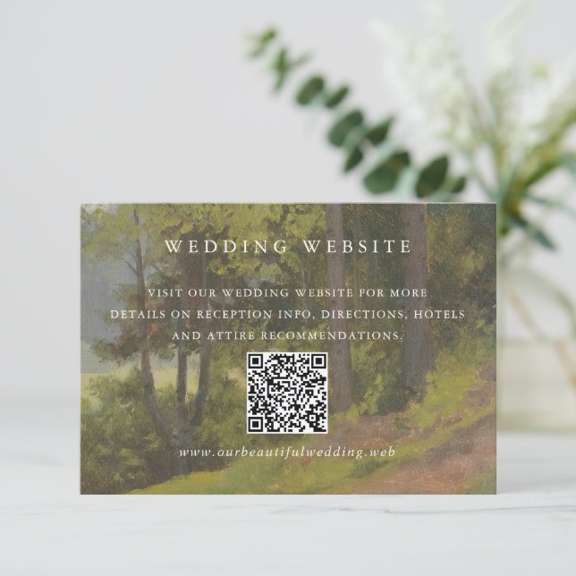 Rustic Forest QR Code Elegant Wedding Enclosure Card (Standing Front)