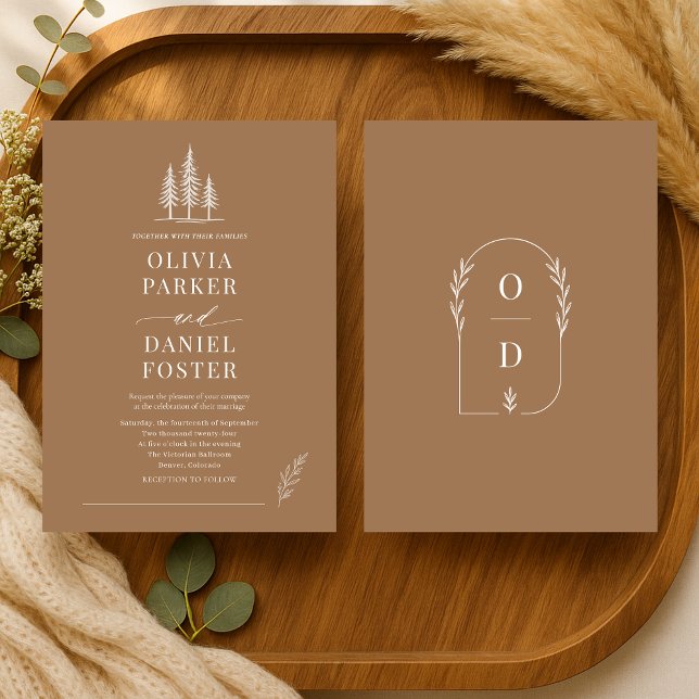 Rustic Forest Simple Line Art  Wedding Invitation (Creator Uploaded)