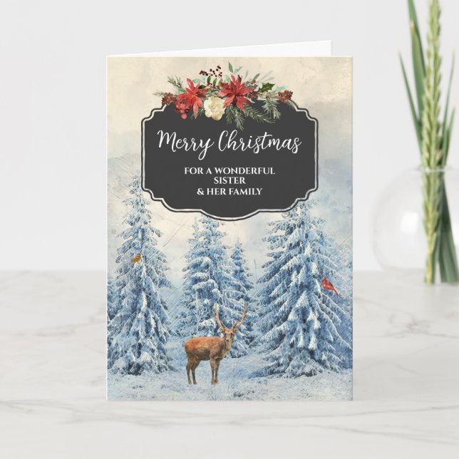 Rustic Forest Sister & Family Merry Christmas Card (Front)