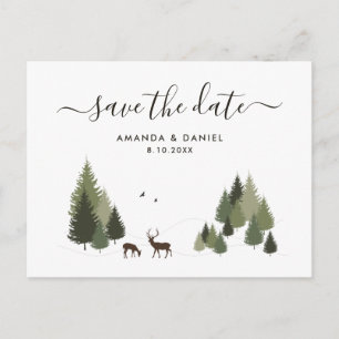 Rustic Forest Stag Doe Wedding Save The Date Postcard