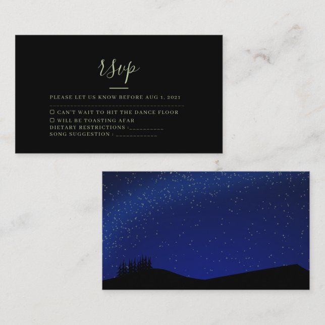 Rustic Forest Starry Night Wedding Rsvp Card (Front/Back)