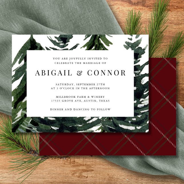 Rustic Forest Tartan Plaid Red Black Green White Invitation (Creator Uploaded)