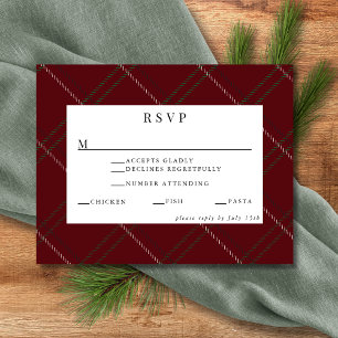 Rustic Forest Tartan Plaid Red Black Green White R RSVP Card
