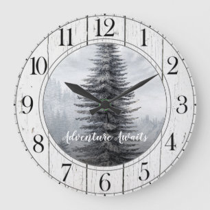 Rustic Forest Tree Distressed Wood Adventure Large Clock