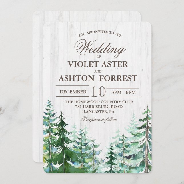 Rustic Forest Tree Wedding Invitation (Front/Back)