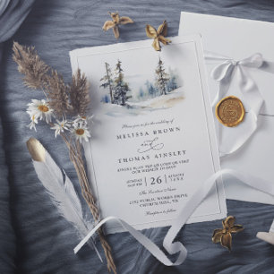 Rustic Forest Trees Pine Elegant QR Code Wedding Invitation