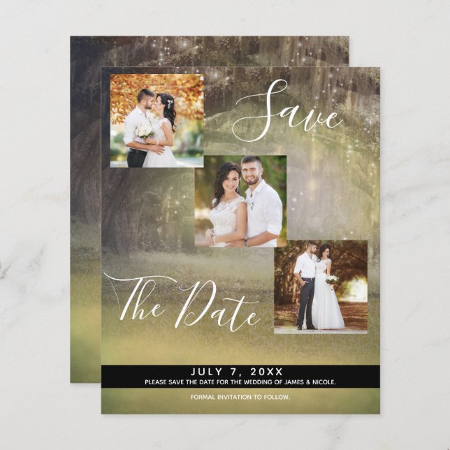Rustic Forest Trees Wedding Photo Save the Date (Front/Back)