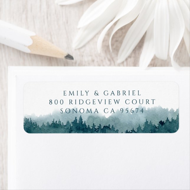 Rustic Forest Watercolor Couple Return Address Label (Insitu)