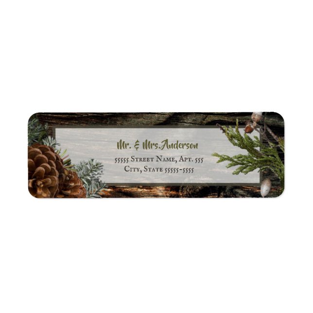 Rustic Forest Wedding Dark Wood Evergreen Bough Return Address Label (Front)