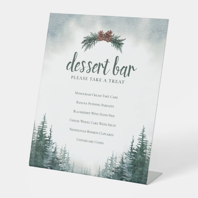 Rustic Forest Wedding Dessert Bar Pedestal Sign (Front)
