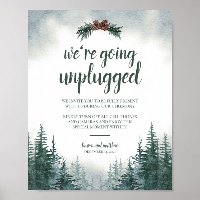 Rustic Forest Wedding Unplugged Ceremony Poster (Front)