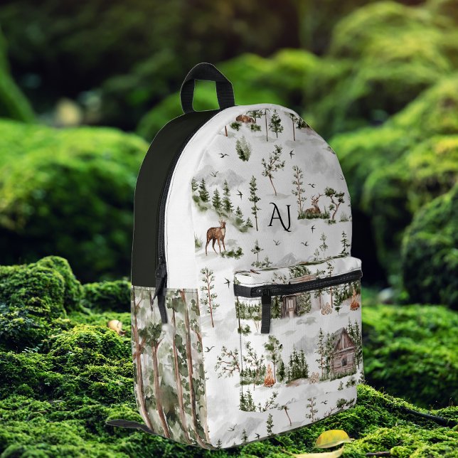 Rustic Forest Wilderness | Monogram Printed Backpack (Creator Uploaded)