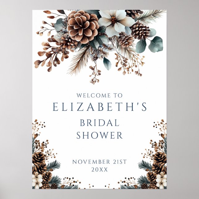 Rustic Forest Winter Bridal Shower Welcome Sign (Front)