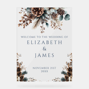 Rustic Forest Winter Wedding Welcome Acrylic Sign