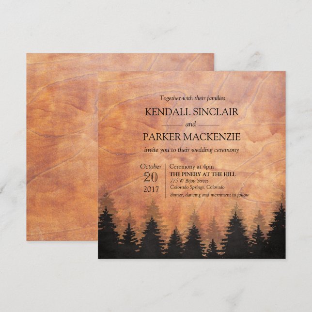 Rustic Forest Wood Wedding Invitation 5.25 x 5.25 (Front/Back)