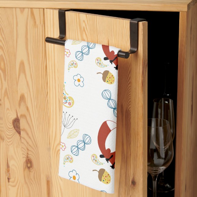 Rustic Forest Woodland Animals Fox Pattern Tea Towel (Thirds Fold)